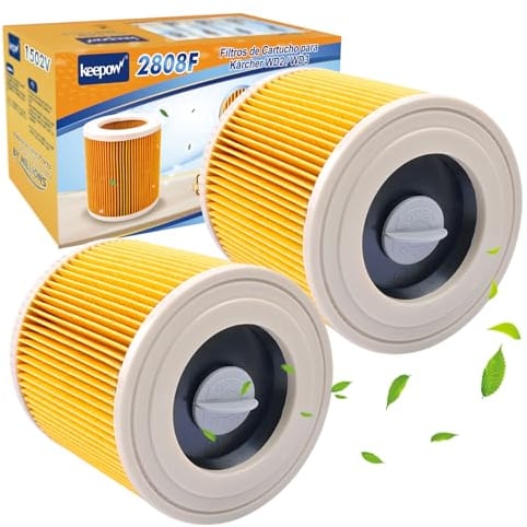 KEEPOW Filtros de Cartucho Lavables y Reutilizables para Aspiradora Kärcher WD2 / WD3 / MV2 / MV3 / WD 2.200 / WD 2.500 M/WD 3.200 / WD 3.300 M/WD 3.500 P/SE 4001 / SE 4002, 2 Pack