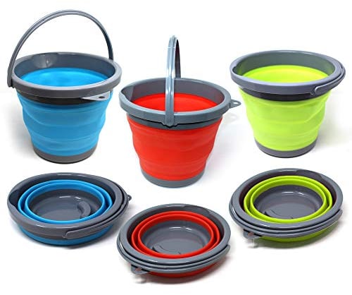 BRAMBLE - 3 Cubos Plegables, 5 litros - Cubos de Plástico Multiusos para Limpieza, Viajes, Exteriores, Pesca y Camping