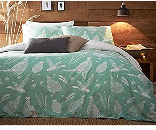 Creative Cloth Moorland Birds Duvet Set, Polycotton, Green, Superking