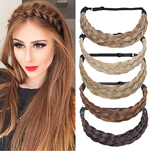 TESS Haarband geflochten Haargummi mit Haaren Damen Haarteile Dutt Braids Extensions verstellbare Kopfband Large Haarschmuck Braiding Hair für Frauen 3.8cm Breit 50g Dunkelblond/Blond