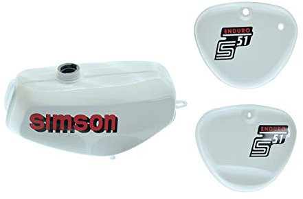 Tank Set S51E Enduro Weiss, innen versiegelt mit Aufkleber Simson, mit Deckel