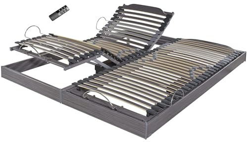 EBAC Literie Sommier électrique S62-2x80x200 - Lattes Bois - Réglage fermeté Zone lombaires