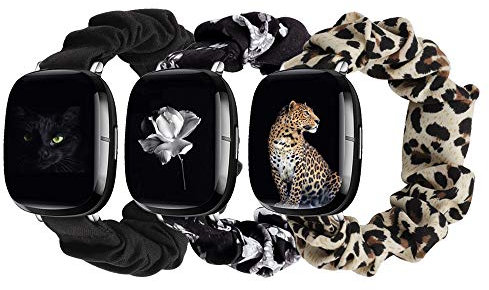 GTHY Kompatibel mit Fitbit Sense/Versa 3 Bändern, für Damen und Mädchen, Scrunchie-Stoff-Ersatzarmbänder, Musterbänder, Zubehör für Versa 3/Sense Smartwatch, Größe L und S, Large, Ohne Edelstein