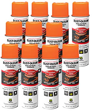 Rust-Oleum 203027-12PK Industrial Choice Inverted Solvent-Based Marking Spray Paint, 17 Oz, Fluorescent Orange, 12 Pack