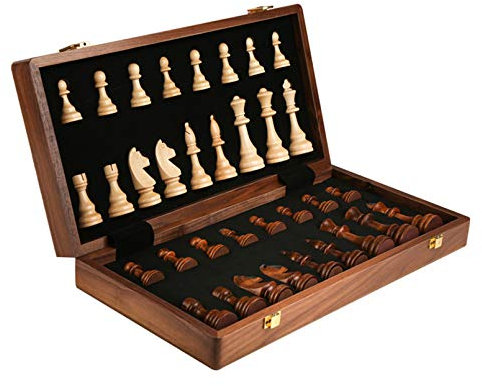 Cutfouwe Professionelles Holzschachspiel, Folding Luxus Schachbrett Falten Taktische Spiel Klassische Pädagogische Spielzeug Business-Geschenk,17.7in