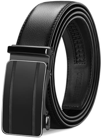 TANGCHAO Gürtel Herren Ratsche Automatikschließe 35 mm Breit Schwarz Gürtel Business Anzug Ledergürtel für Herren,Größe Angepasst 19-HEI-ZD 145CM