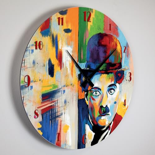 Giallobus - Linienuhr Basic - Charlie Chaplin - MDF-Holz - Basic 30x30 - Leiser Mechanismus – fertig zum Aufhängen – Moderne