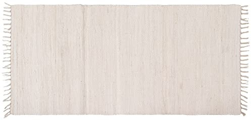 ABC Italia Flickenteppich, Fleckerlteppich, Teppich waschbar, Baumwolle, Fransen, einfarbig, nachhaltiger Handwebteppich, Farbe:Taupe, Größe:120 x 180 cm