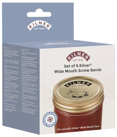 Kilner Wide Mouth Screw Bands (6-Pack) Replacement Tin Metal Screw Bands for 0.2L, 0.35L, and 0.5L Jars Compatible Sealing Discs