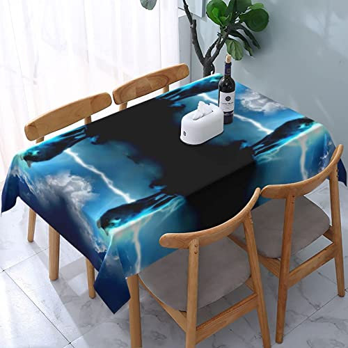 Tischdecke Beleuchtung Wolf Blaulicht Himmel Rechteck Polyester Waschbar Tischtuch Mit Staubdichtem Knitterschutz 137 x 183 cm