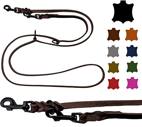 Hundeleine Fettleder kleine Hunde/große Hunde SCHWARZER Haken 2m / 2,40m / 2,80m / 3,50m / 5m Doppelleine verstellbar (2m X 12mm, Braun)