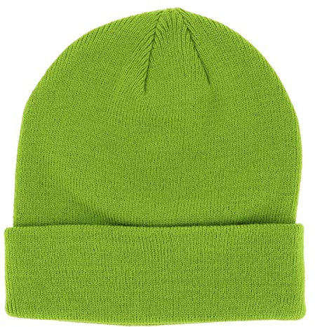 SHIPITNOW Limonengrün Herren oder Damen Wintermütze Einfarbig - Basic Strickmütze ohne Bommel - 100% Acryl Beanie- Einfaches und klassisches Mützen ohne Marke - Einheitsgröße