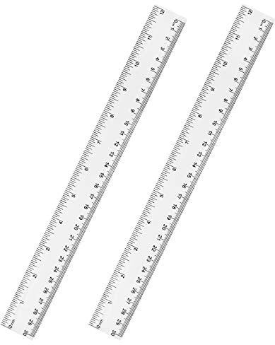 Unjoo Clear Plastic Ruler 12 Inch Straight Rulers, Shatterproof Ruler with Inches and Centimeters for School Classroom, Home, or Office (2pcs)
