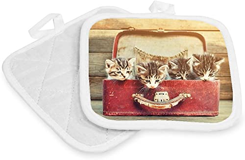 Ocadeau Manique de Cuisine Blanc personnalisé Photo – Textile Cuisine imprimé – Manique Blanche à Personnaliser avec Verso épais