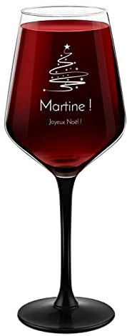 Maverton Verre personnalisé pour femme - Verrerie avec pied teinté pour anniversaire - Verre à vin rouge et blanc - Verres à pied noir pour maman - Verres à pied longue pour elle - Sapin