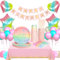 Décorations Anniversaire pour Fille, Party Vaisselle,Kit Vaisselles Anniversaire Anniversaire avec Bannière, Ballons Latex Gobelets Pailles Serviettes pour Fille Femme Enfant Baby Shower 16 Invités