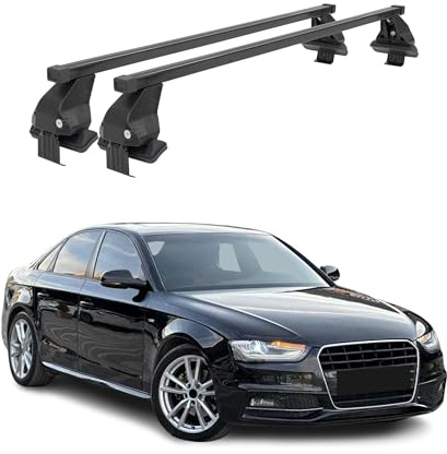 OMAC Dachträger Querträger Stahl für Audi A4 B8 Limo 2008-2012 Pere-FL – Abschließbar – City-Crash-getestet – DIN 75302:2019 – ISO/PAS 11154:2006 – Max. 50 kg Schwarz