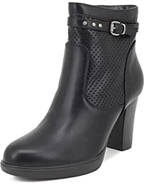 QUEEN HELENA Tronchetti Traforati Stivaletti con Tacco Bassi Zip Laterale con Plateau Donna X28-107 Nero 38