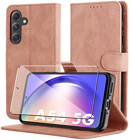 Byvuwiay Coque pour Samsung Galaxy A54 5G, Modèle PU Cuir à Rabat Flip, Anti-Choc, Magnétique à Clapet, Support Slot de Carte Housse de Protection pour Samsung Galaxy A54 5G-Rose