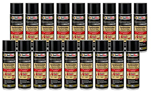 Isolbau Sprühkleber 18 x 500 ml - Extra starker Kleber für Heimwerk & Industrie - Klebe-Spray für Schaumstoff, Holz, Stoff, Leder, Filz uvm