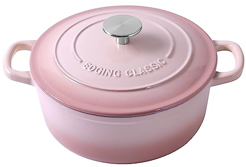 EDGING CASTING Enameled Cast Iron Covered Dutch Oven with Lid Round Pot for Bread Baking, 7 Quart, Pink