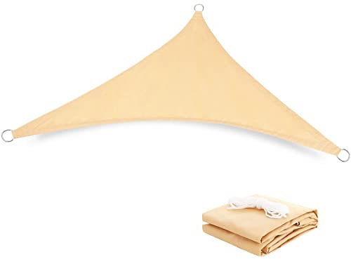 Patio Party Parasol de Plage, Voile d'ombrage Triangulaire Coupe-Vent, Auvent de Protection Solaire Imperméable, Beige, 3X3X4.3M, Bloc UV d'auvent Imperméable