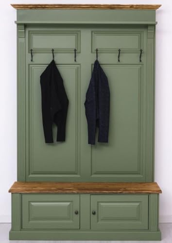 Casa Padrino Landhausstil Massivholz Garderobenschrank Grün/Braun 140 x 41 x H. 210 cm - Wand Garderobe - Flur Schrank - Flurmöbel - Garderobenmöbel - Landhausstil Möbel