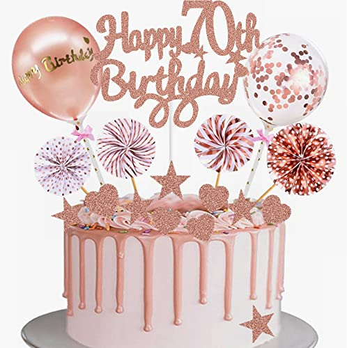 Yunchu Online Tortendeko 70. Geburtstag Frau Happy 70th Birthday Cake Topper Roségold Kuchen Topper 70 jahre Frau Kuchendeko 70. Geburtstag Tortendeko für 70. Geburtstag Cupcake Toppers