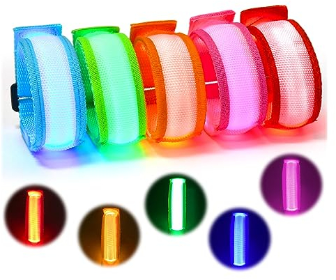 EKKONG LED Armband, Leuchtarmbänder Kinder 5 Stück Leuchtband Joggen Leuchtarmband Dunkles Partyzubehör für Konzerte, Festivals, Sport, Partys, Nacht