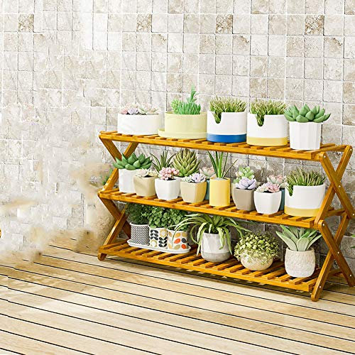 SZITW Etagen-Blumenständer, Holz-Blumenständer, für den Außenbereich, Holz, Garten, Zuhause, Blumen-Balkon-Regal, Leiter-Display, freistehendes, faltbares Blumenregal, 3 Schichten – 100 cm