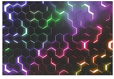 Bilderwelten Fototapete Gaming Struktur Hexagone mit Neonlicht 290 x 432 cm Vlies-Tapete XXL Premium Wandtapete Wanddekoration Wohnzimmer Schlafzimmer