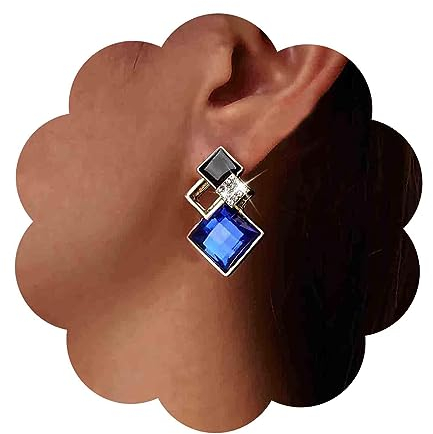 Aneneiceera Vintage Blaue Quadratische Ohrringe - Hohl CZ Kristall Strass Geometrische Ohrstecker Schmuck Für Frauen Und Mädchen (Blau)