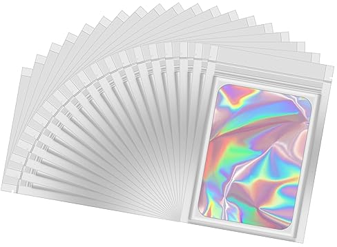 Volumoon Wiederverschließbar Beutel, 100 Stück Holografische Beutel, Druckverschlussbeutel, Flachbeutel Wiederverschließbare, Plastiktüte zur Aufbewahrung von Lebensmittel und für Verpacken Proben