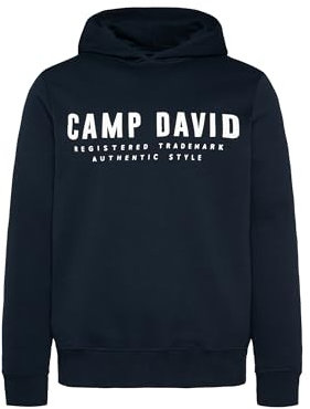 Camp David Herren Basic Hoodie mit Logo Print Blue Navy L