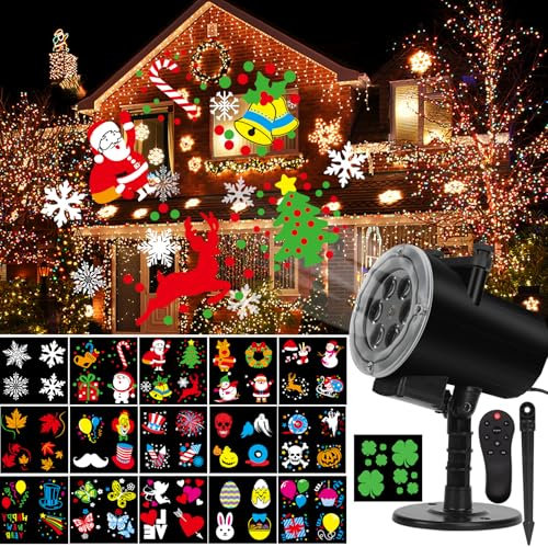 Christmas Holiday Projector Lights Outdoor,FLEVO Halloween Projector Lights,16 HD Slides LED Decorative Lights with Remote Control,IP65 Waterproof for Halloween Xmas Party Garden Landscape Decoration