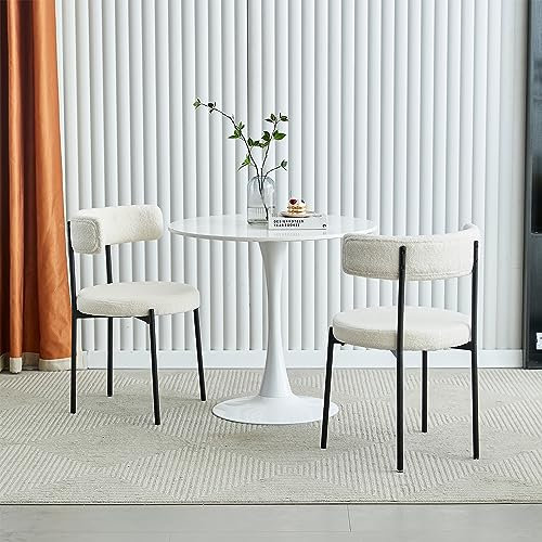 Generisch Stühle Esszimmerstühle 2er Set,Teddy Sessel,Polsterstuhl,Küchenstühle Modern,Wohnzimmer Stühle Sessel,Metallbeine,Weiß