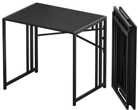 Lutown-Teen Small Folding Computer Desk 83 cm, Writing Gaming Computer Desk for Small Spaces, No Assembly Required Small Office Desk, Black, FDD31