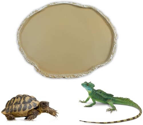 GGUFAY Reptiles Bandeja de Agua, Resina Antideslizante Escalada Mascota Tortuga Camaleón Lagarto Roca Bebedero de Comida Plato