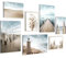 Novart Wandbilder Strand Meer Leuchtturm - KOMPLETT AUFHÄNGFERTIG - Blau Beige Wohnzimmer Schlafzimmer - 7 Moderne Mood-Bilder - N007172a