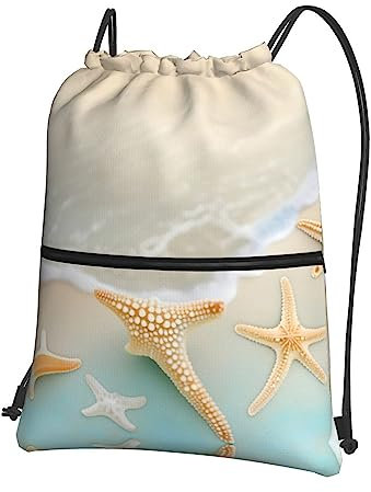 Trukd Mochila de playa con cremallera y cordón de estrella de mar, diseño versátil, duradero y elegante para uso diario, Negro -, Talla única, Mochilas Daypack