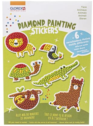 GLOREX 6 1242 701 - Diamond Painting Stickers, Motiv: Tiere, Bastelset zum Malen mit Glitzersteinchen, für Kinder ab 6 Jahren