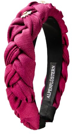 Alpenflüstern Trachten-Haarreif Leinen Flechtoptik & Strass-Edelweiß Greta - Damen Haarschmuck rutschfest, Haarband geflochten fürs Dirndl (beere) ADV145