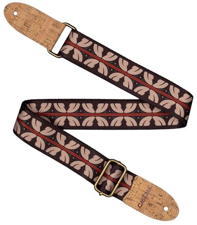 CASCHA Ukulele Gurt, vegan - Ethnic Red Stripes - Verstellbarer und komfortabler Ukulelengurt aus umweltfreundlichen Materialien, langlebig und stylisch, passt zu allen Ukulelen