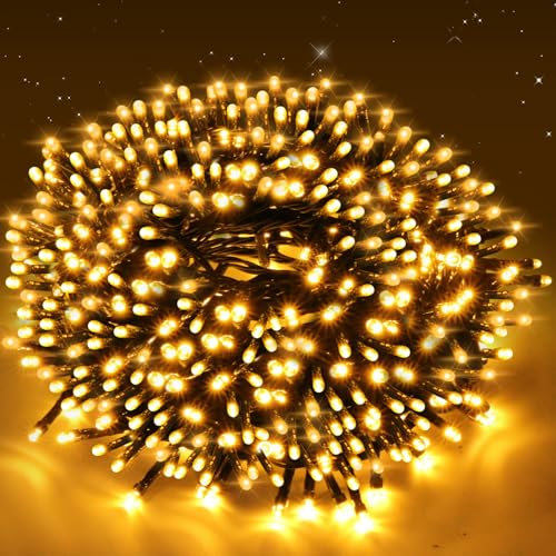 Luci Albero di Natale, 20M 200LED Luci Natale Esterno, Luci Natale IP44 Impermeabile 8 Modalità Luci di Natale per Albero con Funzione Memoria per Esterni e Interni Patio Giardino Festa, Bianco Caldo