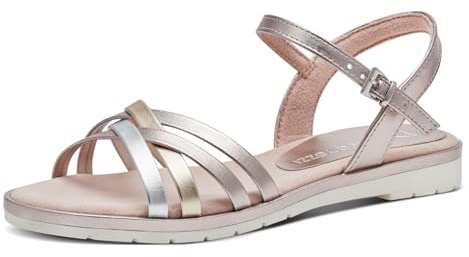 MARCO TOZZI Damen Sandalen flach mit Schließe Elegant, Metallisch (Rose met. Comb), 39 EU