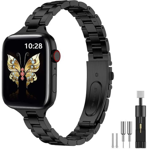 Damen Schlankes Metallarmband Kompatibel mit Apple Watch Armband 38mm 40mm 41mm 42mm 44mm 45mm 46mm 49mm, Edelstahl Armband mit Installationswerkzeug für iWatch Ultra 2, SE Serie 10/9/8/7/6/5/4/3/2/1