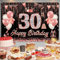 30th Birthday Backdrop Banner, Rose Gold Black Fabric Birthday Decoration for Women Men, 150x110cm Poster Party Photo Background, 30-Year Old Party Supplies for Indoor and Outdoor Anniversary Party