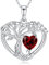 LOCIBLO Tree of Life Necklaces for Women 925 Sterling Silver Heart Pendant White Gold Red Synthetic Garnet Necklace January Birthstone Jewellery for Her, 18+2