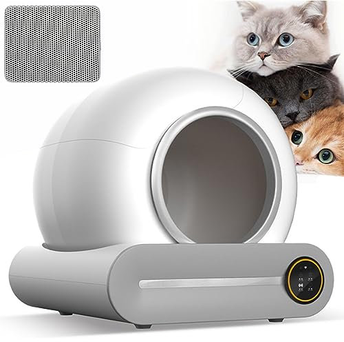 Self Cleaning Cat Litter Tray, Integrated Safety Protection Automatic Cat Littler Box for Multiple Cats, Extra Large/APP Control Smart Robot Cat Litter Box with Mat & Liner