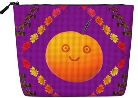 Vielseitiger Reise-Kulturbeutel, Smiley-Orange, Make-up-Tasche aus künstlichem Hanf, vielseitig verwendbar, Kosmetik-Zubehör-Organizer, Schwarz , Einheitsgröße